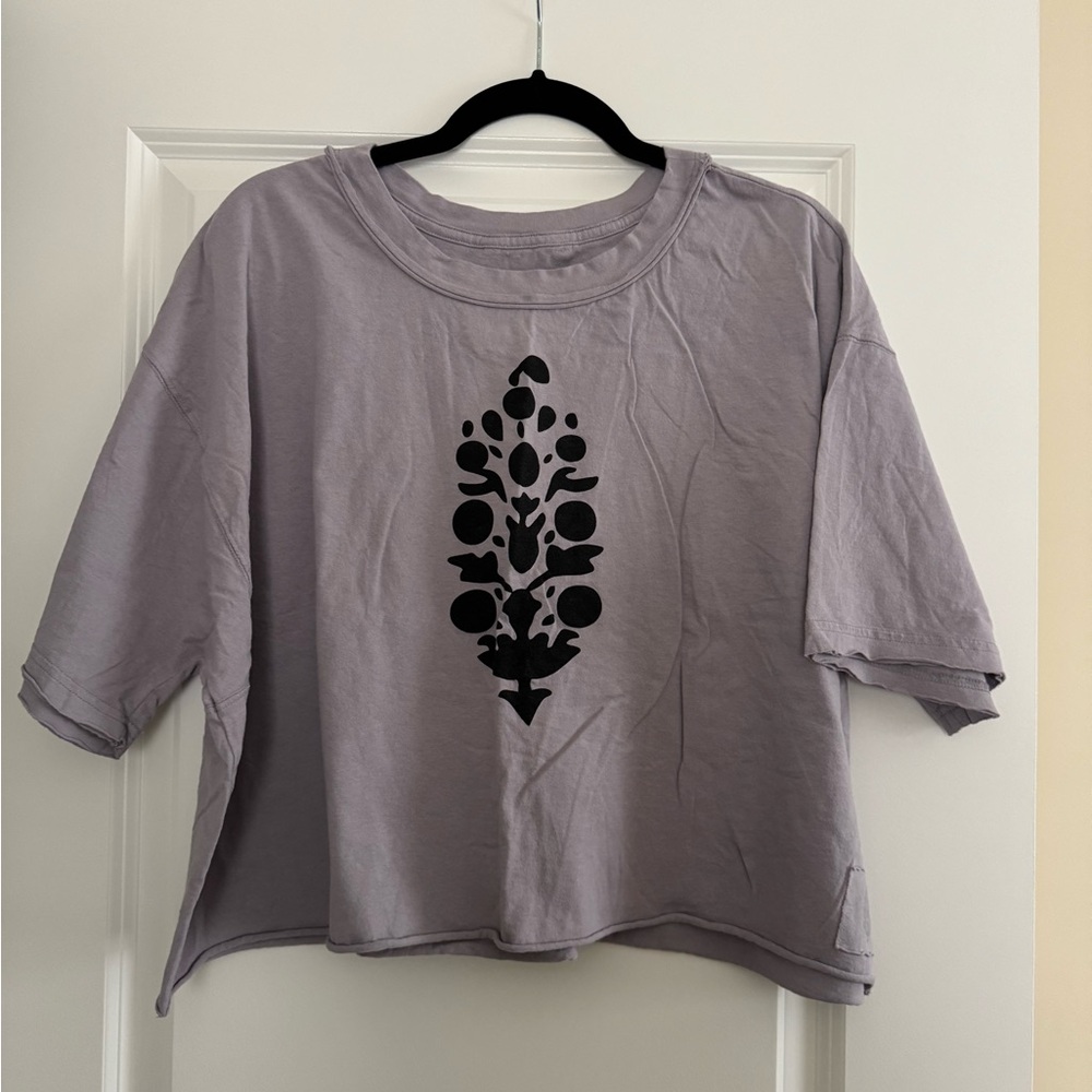 FP Movement by Free People Lavender Short Sleeve Tee with Black Design